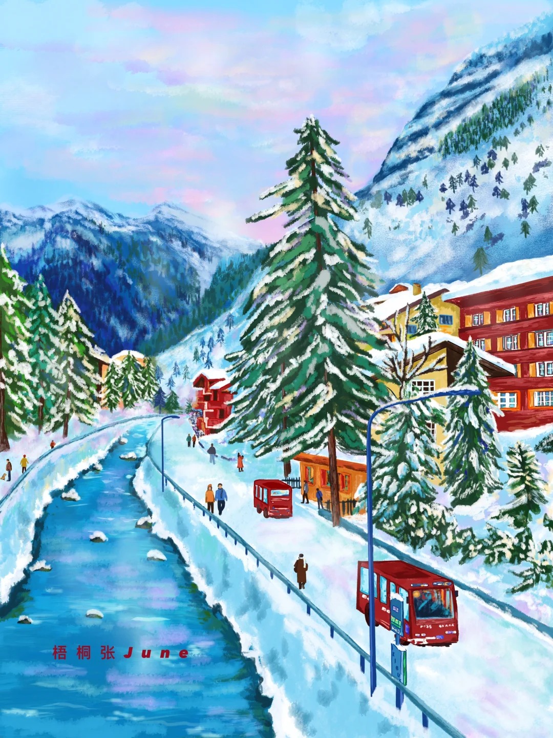 插画 | 冬日雪景，圣诞快乐