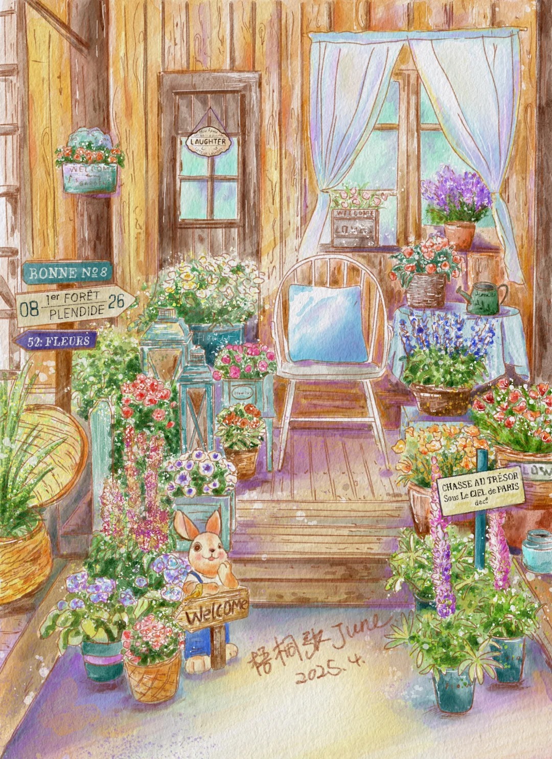 水彩插画 / 木屋花园 / Flowers（附线稿）