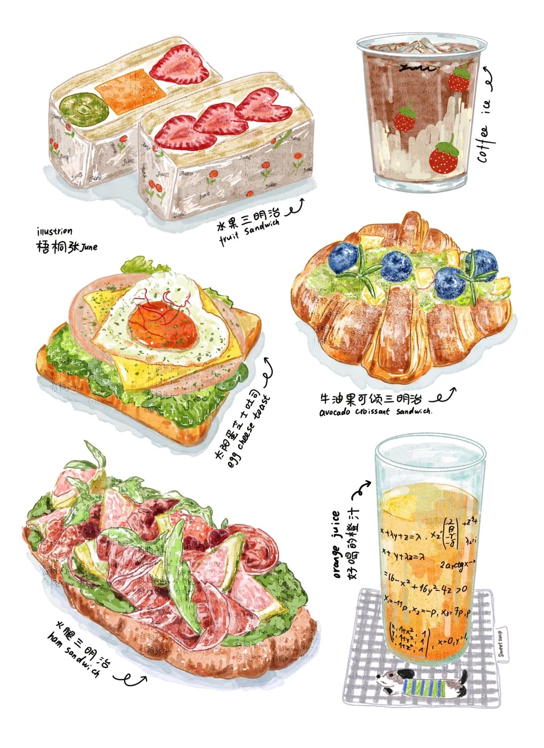 插画日记D29 | 三明治 | 可颂 | 咖啡